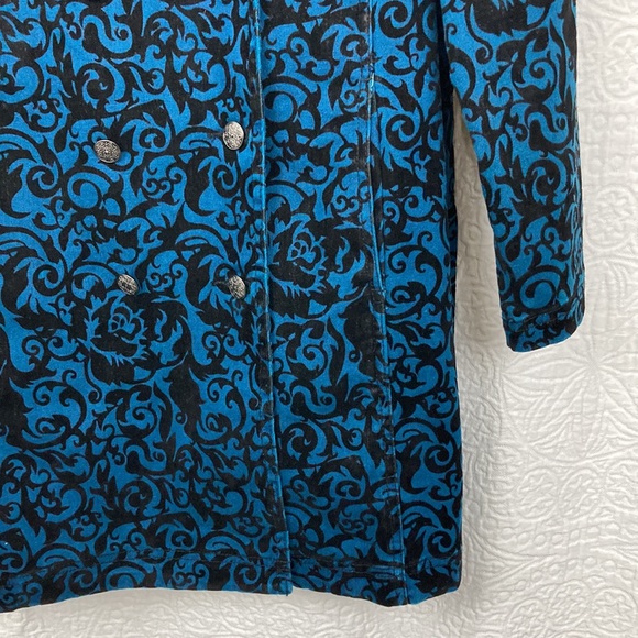 DG2 Diane Gilman Baroque Jacquard Damask Peacoat Trench sz XL Teal Black - Picture 6 of 16